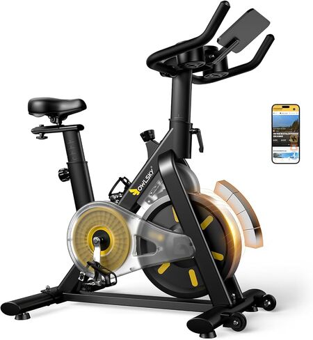 OWLSKY Exercise Bike with APP, Stationary Bike for Home, 300 lbs Capacity Quiet Indoor Cycling Bike Gym Cardio Workout, Adjustable Seat & Tablet Holder in Kuwait
