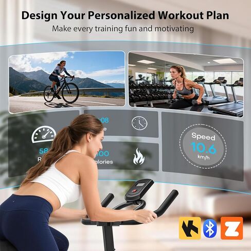 Exercise Bike, Wenoker Magnetic Stationary Bike for Home App Sync Indoor Bike with Adjustable Seat and Handlebar, Transport Wheels and Fitness Courses for Weight Loss in Kuwait