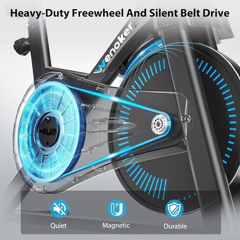 Exercise Bike, Wenoker Magnetic Stationary Bike for Home App Sync Indoor Bike with Adjustable Seat and Handlebar, Transport Wheels and Fitness Courses for Weight Loss in Kuwait