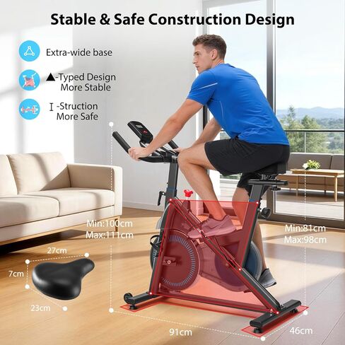 Exercise Bike, Wenoker Magnetic Stationary Bike for Home App Sync Indoor Bike with Adjustable Seat and Handlebar, Transport Wheels and Fitness Courses for Weight Loss in Kuwait