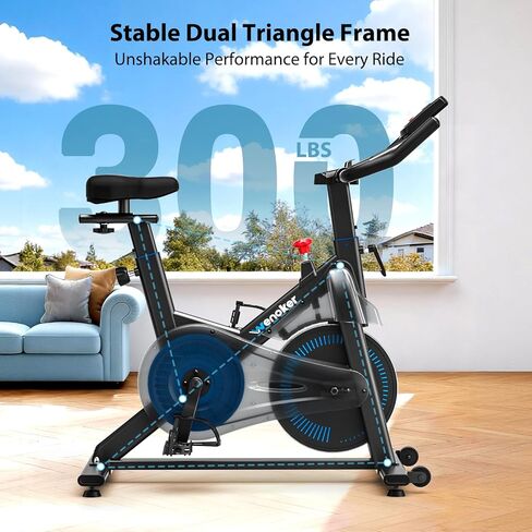 Exercise Bike, Wenoker Magnetic Stationary Bike for Home App Sync Indoor Bike with Adjustable Seat and Handlebar, Transport Wheels and Fitness Courses for Weight Loss in Kuwait