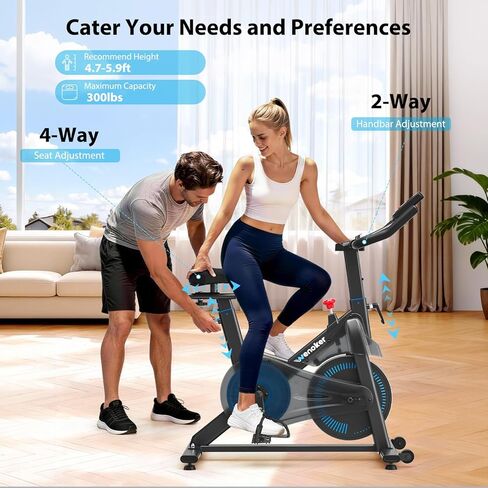 Exercise Bike, Wenoker Magnetic Stationary Bike for Home App Sync Indoor Bike with Adjustable Seat and Handlebar, Transport Wheels and Fitness Courses for Weight Loss in Kuwait