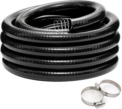EASTRANS 3/4" x 10ft Reinforced Black Vinyl Tubing High Pressure Steel Wire Plastic Water Hose Flexible Pool Suction Drain Tube with 2 Clamps，No Kinking in Kuwait