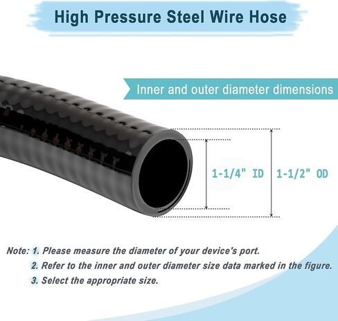 EASTRANS 3/4" x 10ft Reinforced Black Vinyl Tubing High Pressure Steel Wire Plastic Water Hose Flexible Pool Suction Drain Tube with 2 Clamps，No Kinking in Kuwait