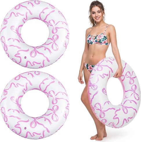 1 PCS Pink Bow Poleatable Pool Floats Toys Pool Swim Tubes Rings Coquette Coquette Swegming Ring Flaties for Summer Beach Preppy Party Supplies in Saudi Arabia