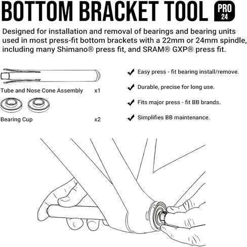 Press Fit Bottom Bracket Tool for BB90 BB92, Shimano, SRAM GXP, Race Face and Other Press Fit Bottom Bracket Systems, 22-24mm ID Bearing Removal & Installation Kit with Bushings for Bike Repair in Kuwait