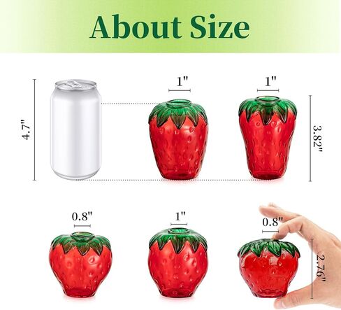 Hewory Cute Strawberry Vase for Flowers: Unique Glass Strawberry Decor for Home Kitchen Bathroom Office - Small Vases Eclectic Room Decor in Kuwait