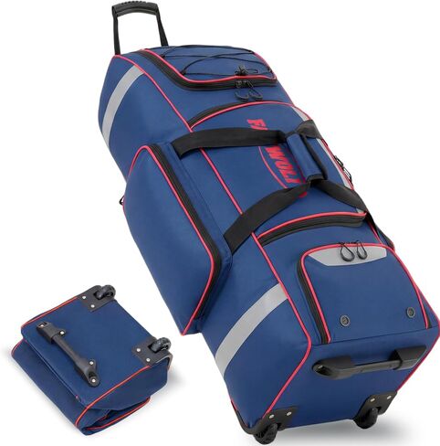 Fanwoli 81L Rolling Baseball Bag with Wheels, Softball Catchers Gear Bags for 4 Bats (Fits Up To 34"), Separate Shoe Compartment, Safety Reflective Strip, Fence Hook, Foldable T-Bag for Youth & Adult in Kuwait