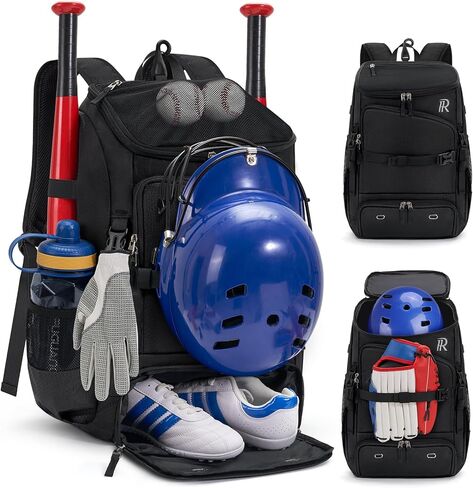 RAINSMORE Baseball Bag for Youth & Adult 40L Large Softball Bag Lightweight Baseball Backapck with Helmet Holder, Shoe Compartment, Fence Hook Waterproof Bat Bag for Baseball Softball Tball Equipment in Saudi Arabia