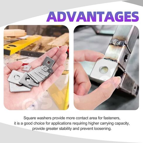 Swpeet 100Pcs 15 Sizes M3 M4 M5 M6 M8 M10 M14 304 Stainless Steel Silver Squares Washer with Round Hole Assortment Kit, Square Plate Washers Rectangular Pad Spacer Gasket Washer for Hardware Fastener in Saudi Arabia
