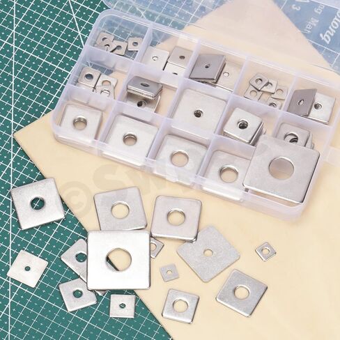 Swpeet 100Pcs 15 Sizes M3 M4 M5 M6 M8 M10 M14 304 Stainless Steel Silver Squares Washer with Round Hole Assortment Kit, Square Plate Washers Rectangular Pad Spacer Gasket Washer for Hardware Fastener in Saudi Arabia