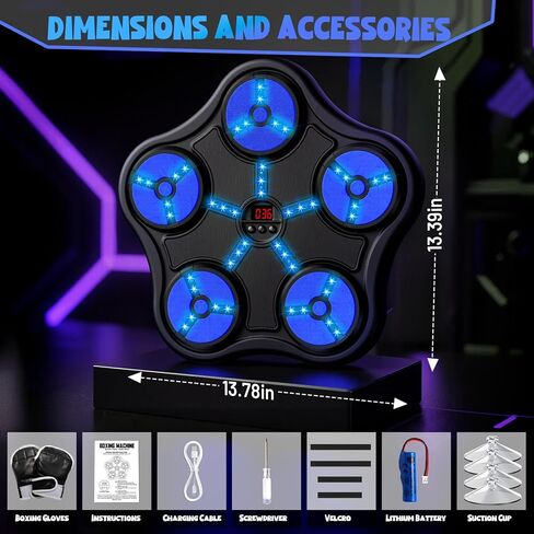 ألعاب آلة الملاكمة للأولاد بعمر 5 6 7 8 9 10 11 12 عامًا، حقيبة ملاكمة بلوتوث ذكية مثبتة على الحائط، معدات تدريب الملاكمة الموسيقية مع قفاز الملاكمة، هدايا عيد ميلاد للأطفال من سن 5 إلى 12 عامًا in Kuwait