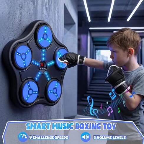 ألعاب آلة الملاكمة للأولاد بعمر 5 6 7 8 9 10 11 12 عامًا، حقيبة ملاكمة بلوتوث ذكية مثبتة على الحائط، معدات تدريب الملاكمة الموسيقية مع قفاز الملاكمة، هدايا عيد ميلاد للأطفال من سن 5 إلى 12 عامًا in Kuwait