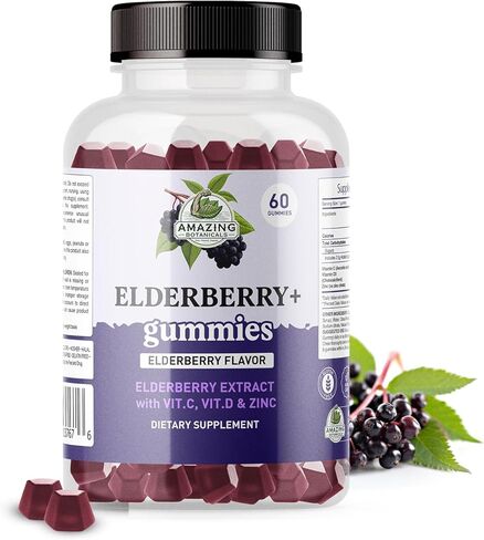Elderberry+ Gummies – Elderberry Extract with Vitamin C, Vitamin D3 & Zinc – Sambucus Elderberry Immune Support – 60 Gummies – Vegan, Non-GMO, Gluten-Free – Elderberry Flavor Dietary Supplement in Saudi Arabia