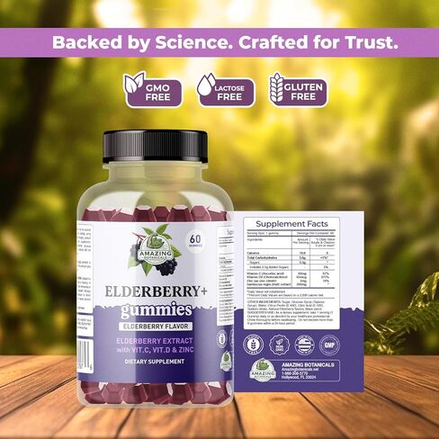 Elderberry+ Gummies – Elderberry Extract with Vitamin C, Vitamin D3 & Zinc – Sambucus Elderberry Immune Support – 60 Gummies – Vegan, Non-GMO, Gluten-Free – Elderberry Flavor Dietary Supplement in Saudi Arabia