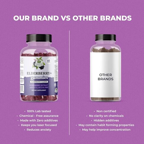 Elderberry+ Gummies – Elderberry Extract with Vitamin C, Vitamin D3 & Zinc – Sambucus Elderberry Immune Support – 60 Gummies – Vegan, Non-GMO, Gluten-Free – Elderberry Flavor Dietary Supplement in Saudi Arabia