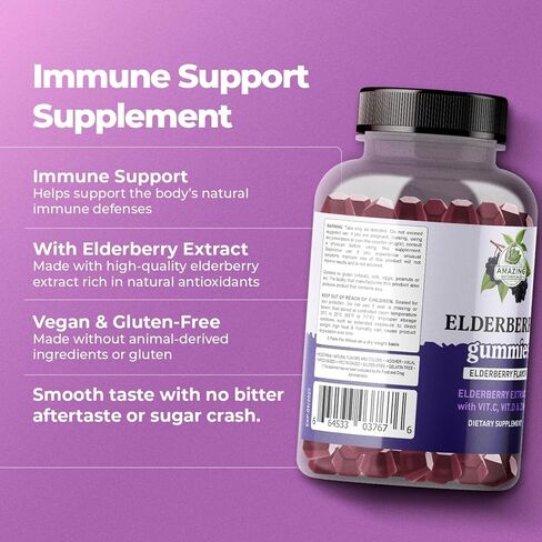 Elderberry+ Gummies – Elderberry Extract with Vitamin C, Vitamin D3 & Zinc – Sambucus Elderberry Immune Support – 60 Gummies – Vegan, Non-GMO, Gluten-Free – Elderberry Flavor Dietary Supplement in Saudi Arabia
