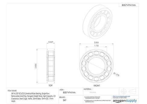 SKF NJ 207 ECJ/C3 محمل أسطواني أسطواني، صف واحد، حلقة داخلية قابلة للإزالة، ذات حواف، تجويف مستقيم، سعة عالية، خلوص C3، قفص فولاذي، متري، تجويف 35 مم، 72 مم OD، عرض 17 مم in Saudi Arabia