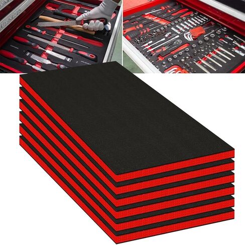 6 Pack Tool Box Foam,Foam Inserts for Cases, 22 x 18 x 1 InchTool Box Liner Polyethylene Tool Foams Sheets, Toolbox Kaizen Organizer and Storage Tool Shadow(Red, Black) in Saudi Arabia