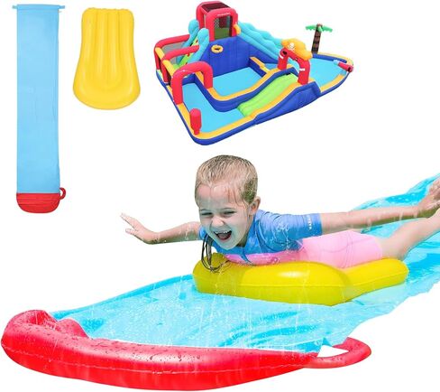 ELEMARA 10 in 1 Inflatable Water Slide, Inflatable Water Park with Blower, 2 Slides & 2 Climbing Walls & 2 Water Guns, Deep＆Splash Pool, Water Slides for Kids Backyard for 6 in Saudi Arabia