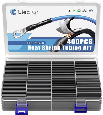 ELECFUN Waterproof Heat Shrink Tubing Kit 365 pcs, 3:1 Dual Wall Tube - Adhesive Lined Heatshrink for Wires - Marine Grade and Industrial Shrinkable Wiring Wrap Fully Insulation Black/Red, 7 Sizes in Saudi Arabia