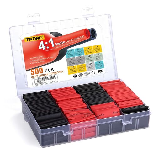 500 Pcs Heat Shrink Tubing Kit - 4:1 Ratio Adhesive Lined, Marine Grade Shrink Wrap - Industrial Heat Shrink Tubing,Black&Red in Kuwait