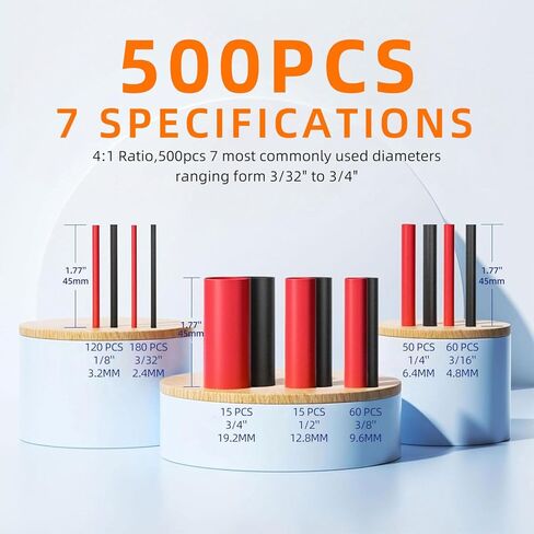 500 Pcs Heat Shrink Tubing Kit - 4:1 Ratio Adhesive Lined, Marine Grade Shrink Wrap - Industrial Heat Shrink Tubing,Black&Red in Kuwait