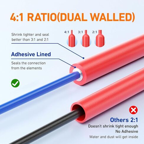 500 Pcs Heat Shrink Tubing Kit - 4:1 Ratio Adhesive Lined, Marine Grade Shrink Wrap - Industrial Heat Shrink Tubing,Black&Red in Kuwait
