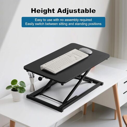 محول مكتب قائم بارتفاع قابل للتعديل، حامل لوحة المفاتيح لحامل مكتب الوقوف، حامل لوحة مفاتيح الكمبيوتر لسطح المكتب، حامل مريح لمحطات عمل الكمبيوتر باللون الأسود مقاس 23.6 بوصة in Kuwait