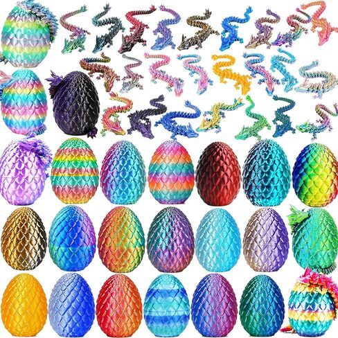 6Pcs 3D Printed Dragon Egg with Articulated Dragons Inside, Realistic 3D Printed Animals, Unique Crystal Dragon Fidget Toy Set, Easter Basket Stuffers & Mythical Pieces Dragon Egg Fillers Gift in Saudi Arabia