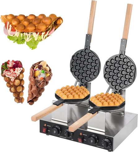 2800W Double Waffle Maker, Commercial Bubble Waffle Maker Machine, Non-Stick Egg Waffle Maker, Adjustable Temp & Timer, Fast Heating, Perfect for Snack Bars & Homes in Saudi Arabia
