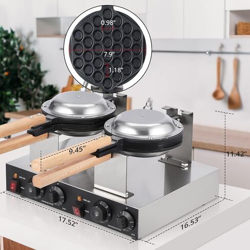 2800W Double Waffle Maker, Commercial Bubble Waffle Maker Machine, Non-Stick Egg Waffle Maker, Adjustable Temp & Timer, Fast Heating, Perfect for Snack Bars & Homes in Saudi Arabia
