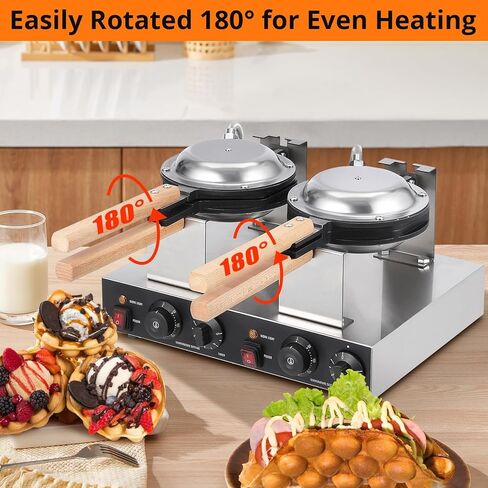 2800W Double Waffle Maker, Commercial Bubble Waffle Maker Machine, Non-Stick Egg Waffle Maker, Adjustable Temp & Timer, Fast Heating, Perfect for Snack Bars & Homes in Saudi Arabia