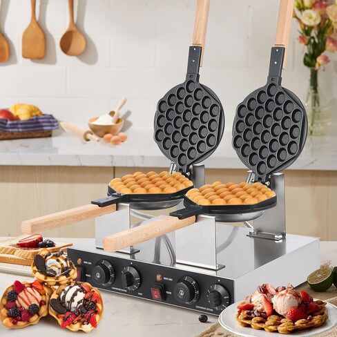 2800W Double Waffle Maker, Commercial Bubble Waffle Maker Machine, Non-Stick Egg Waffle Maker, Adjustable Temp & Timer, Fast Heating, Perfect for Snack Bars & Homes in Saudi Arabia