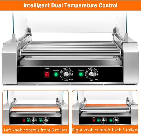 S AFSTAR Commercial 30 Hot Dog 11 Non-Stick Roller Machine, Electric Hot Dog Sausage Grill Cooker Machine with Removable Stainless Steel Drip Tray & Glass Hood Cover, Countertop Hot Dog Roller Warmer in Kuwait