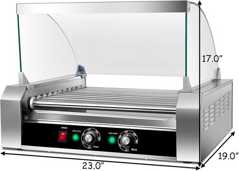 S AFSTAR Commercial 30 Hot Dog 11 Non-Stick Roller Machine, Electric Hot Dog Sausage Grill Cooker Machine with Removable Stainless Steel Drip Tray & Glass Hood Cover, Countertop Hot Dog Roller Warmer in Kuwait