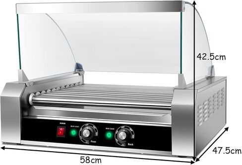 S AFSTAR Commercial 30 Hot Dog 11 Non-Stick Roller Machine, Electric Hot Dog Sausage Grill Cooker Machine with Removable Stainless Steel Drip Tray & Glass Hood Cover, Countertop Hot Dog Roller Warmer in Kuwait