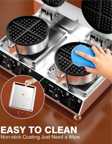 WantJoin Commercial Waffle Maker – Double Stainless Steel Waffle Iron with Non-Stick Teflon & 360° Heating Tubes, 122-482℉, Perfect for Cafes, Hotels, Food Trucks & Dessert Shops 2500W in Saudi Arabia