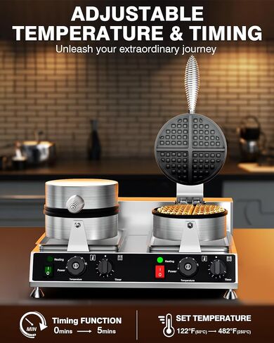 WantJoin Commercial Waffle Maker – Double Stainless Steel Waffle Iron with Non-Stick Teflon & 360° Heating Tubes, 122-482℉, Perfect for Cafes, Hotels, Food Trucks & Dessert Shops 2500W in Saudi Arabia