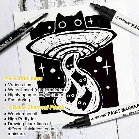 Art Pens set 5pcs, Drawing Pen with Brush Pen, Fineliner, Pencil, Acrylic Paint Pens for Black Paper Writing (White) in Kuwait