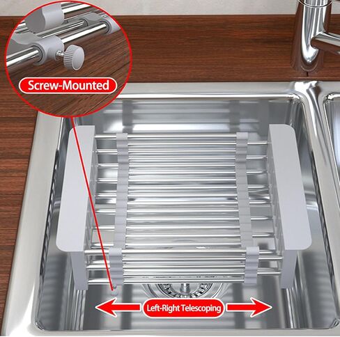 Dish Drying Rack, Adjustable Stainless Steel Drainer Basket Drain Tray for Dishes, Vegetables, and Fruit, On or in Sink Kitchen Basket (Grey) in Saudi Arabia