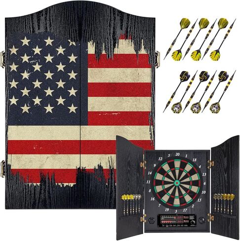 لوحة رمي السهام الإلكترونية، مجموعة خزانة لوحة رمي السهام المزخرفة للبالغين [12 * سهام ذات أطراف ناعمة برونزية] [وضع لعبة الكريكيت] - خزانة لوح رمي السهام الكهربائية الخشبية لغرف الألعاب العائلية in Kuwait