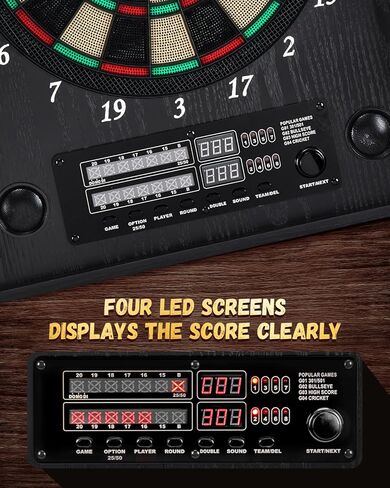 لوحة رمي السهام الإلكترونية، مجموعة خزانة لوحة رمي السهام المزخرفة للبالغين [12 * سهام ذات أطراف ناعمة برونزية] [وضع لعبة الكريكيت] - خزانة خشبية كهربائية لغرف الألعاب العائلية - النسر in Kuwait