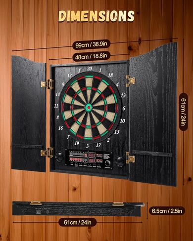 لوحة رمي السهام الإلكترونية، مجموعة خزانة لوحة رمي السهام المزخرفة للبالغين [12 * سهام ذات أطراف ناعمة برونزية] [وضع لعبة الكريكيت] - خزانة خشبية كهربائية لغرف الألعاب العائلية - النسر in Kuwait