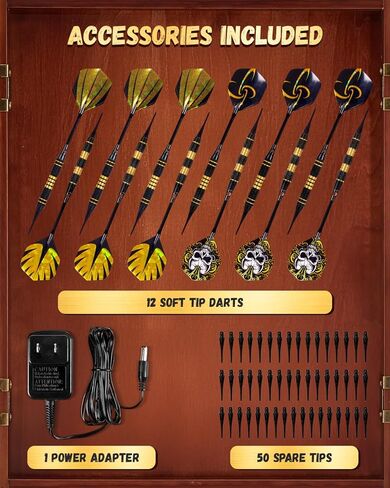 لوحة رمي السهام الإلكترونية، مجموعة خزانة لوحة رمي السهام المزخرفة للبالغين [12 * سهام ذات أطراف ناعمة برونزية] [وضع لعبة الكريكيت] - خزانة خشبية كهربائية لغرف الألعاب العائلية - النسر in Kuwait