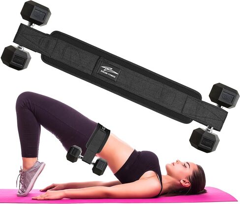 Hip Thrust Belt - Heavy duty, Comfortable, Adjustable Glute Trainer with Anti-Slip Pads. Ideal for Home Workouts with Dumbbells, Kettlebells, Plates. Extra Padding for Gym and Home Fitness hold up to 600 lbs - Black in Saudi Arabia
