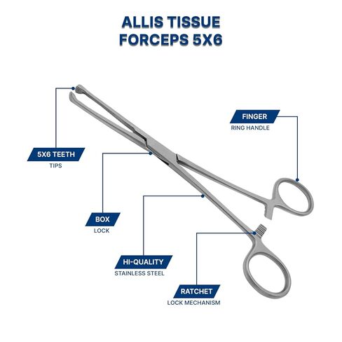 Allis ملقط الأنسجة المشبك المرقأة استيعاب الأدوات البيطرية الجراحية للأسنان من الفولاذ المقاوم للصدأ (5/6 أسنان 7 بوصات) in Saudi Arabia