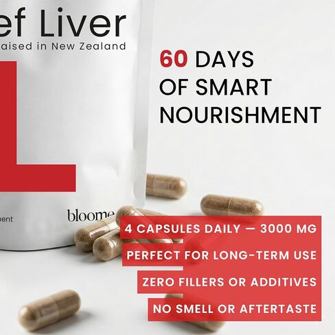 كبسولات كبد البقر - مصنوعة في الولايات المتحدة الأمريكية (عبوة قيمة) مصدر غذائي كامل لأكثر من 30 عنصرًا مغذيًا حيويًا: فيتامين أ، ب12، حمض الفوليك، حديد الهيم، الزنك للطاقة، المناعة، البشرة - 100% مكمل لأعضاء لحم البقر الذي يتغذى على العشب in Kuwait