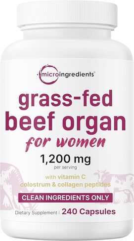 Micro Ingredients Grass‑Fed Beef Organ Supplement for Women – Bovine Beef Liver, Kidney, Heart & Uterus Tissue – 1,200 mg Organ Blend Plus Vitamin C, Colostrum & Collagen – 240 Capsules, No Fillers in Saudi Arabia