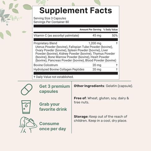 Micro Ingredients Grass‑Fed Beef Organ Supplement for Women – Bovine Beef Liver, Kidney, Heart & Uterus Tissue – 1,200 mg Organ Blend Plus Vitamin C, Colostrum & Collagen – 240 Capsules, No Fillers in Saudi Arabia
